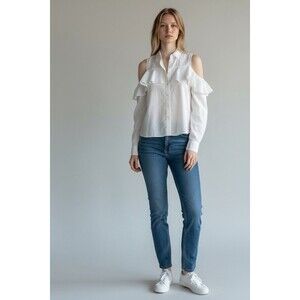 EXPRESS Women's Shirt Size S White Off Shoulder Cotton Linen Lightweight Top